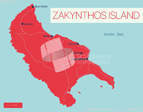 Image of Zakynthos island detailed editable map