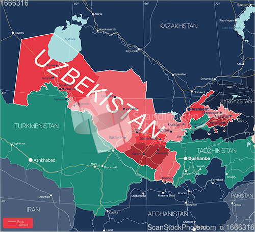 Image of Uzbekistan country detailed editable map
