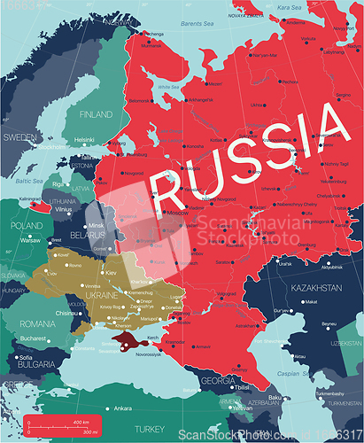 Image of Western part of Russia and eastern Europe detailed editable map