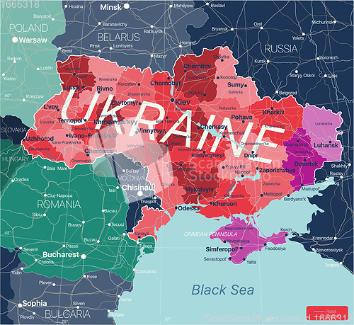 Image of Ukraine detailed editable map
