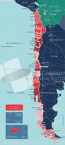 Image of Chile country detailed editable map