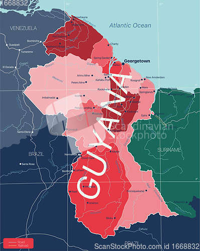 Image of Guyana country detailed editable map