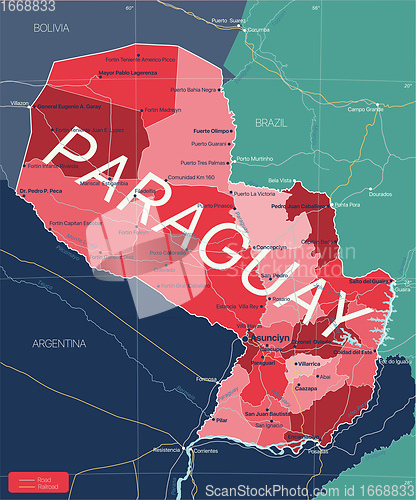 Image of Paraguay country detailed editable map