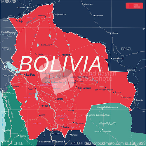 Image of Bolivia country detailed editable map