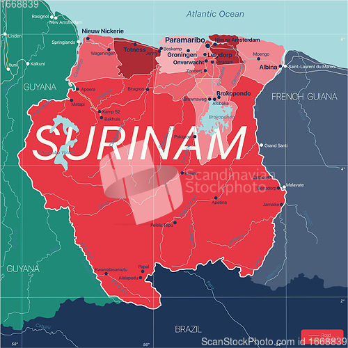 Image of Surinam country detailed editable map