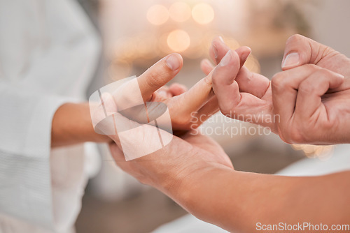 Image of Relax, hands and finger massage at spa for pain, arthritis or carpal tunnel syndrome. Zen, physiotherapy and client with therapist in salon for help with healthcare, physical therapy and wellness.