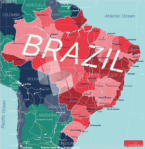 Image of Brazil country detailed editable map