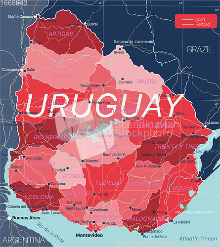 Image of Uruguay country detailed editable map