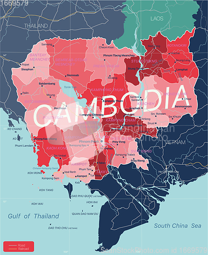 Image of Cambodia country detailed editable map