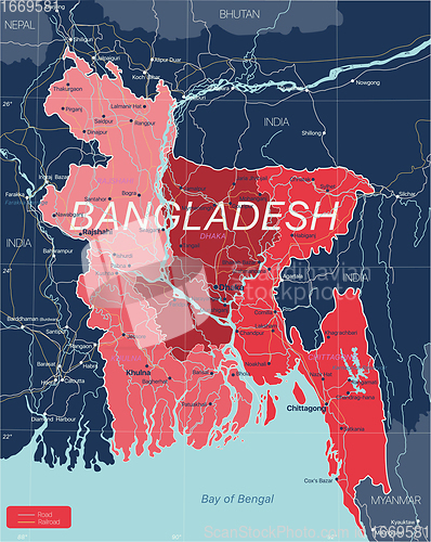 Image of Bangladesh country detailed editable map