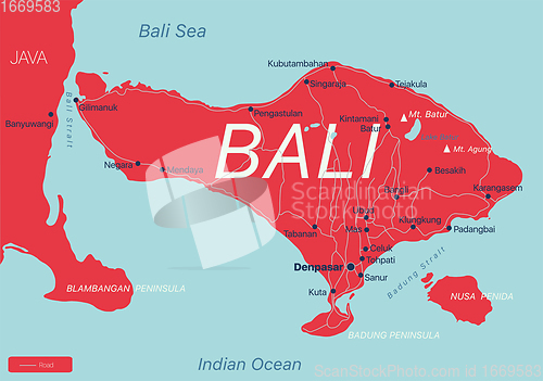 Image of Bali country detailed editable map