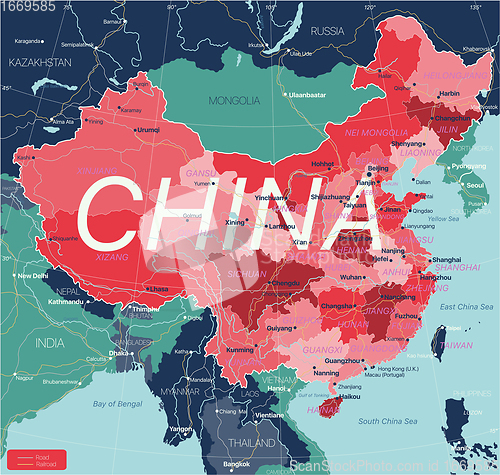 Image of China country detailed editable map