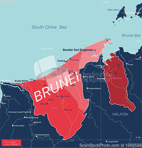 Image of Brunei country detailed editable map