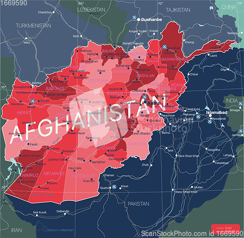 Image of Afghanistan country detailed editable map