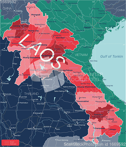 Image of Laos country detailed editable map