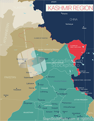 Image of Kashmir region detailed editable map