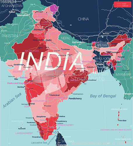 Image of India country detailed editable map