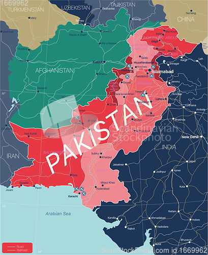 Image of Pakistan country detailed editable map