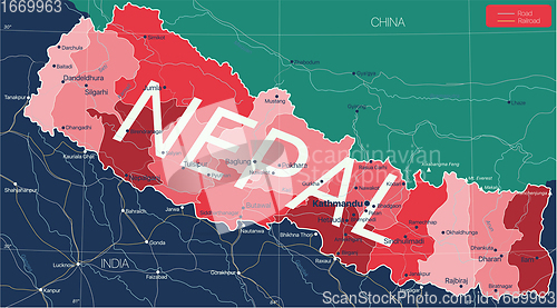 Image of Nepal country detailed editable map