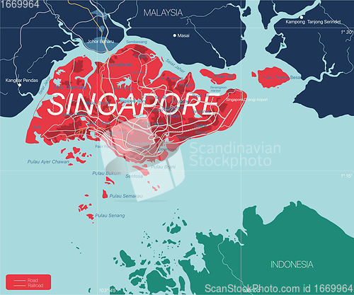 Image of Singapore detailed editable map