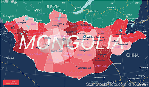 Image of Mongolia country detailed editable map