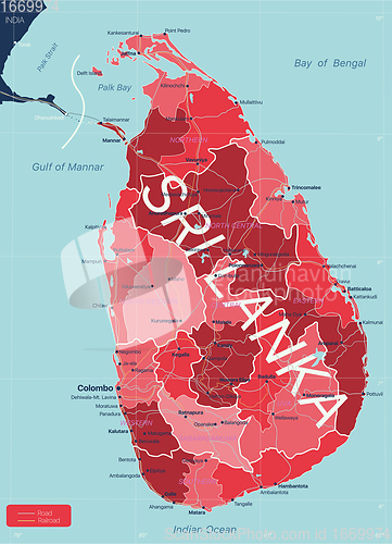 Image of Sri Lanka detailed editable map