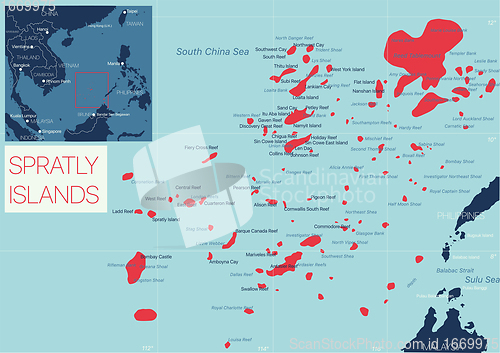 Image of Spratly Island detailed editable map