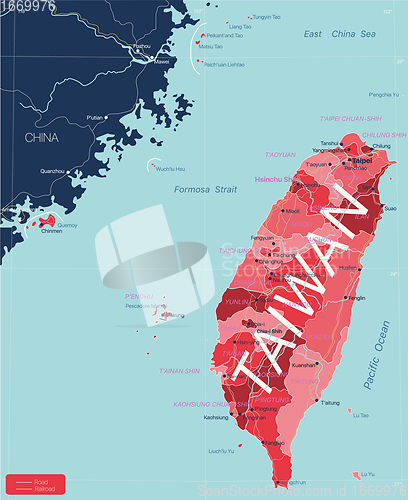 Image of Taiwan detailed editable map
