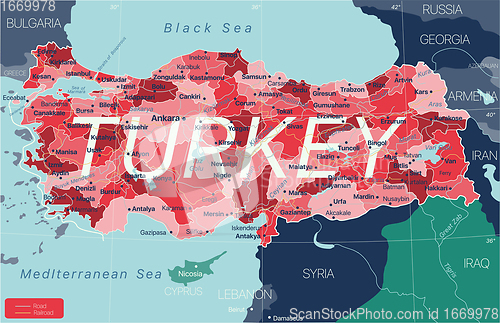 Image of Turkey country detailed editable map