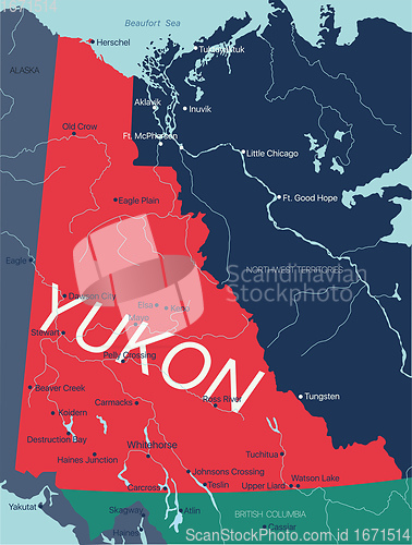 Image of Yukon Territory vector editable map of the Canada