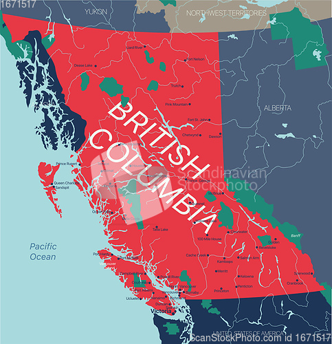 Image of British Columbia province vector editable map of the Canada