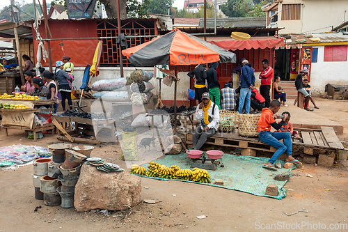 Image of Street fruit vendors sell their goods by the roadside in Antananarivo, Madagascar