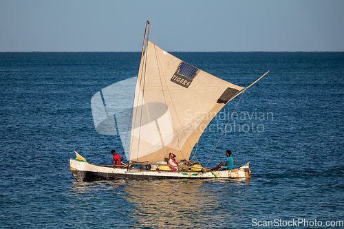 Image of Fishermen using sailboats to fish off the coast of Nosy Island in Madagascar