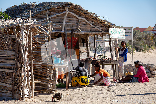 Image of Meat stall in a hut on a hot and sunny day. Anakao Madagascar