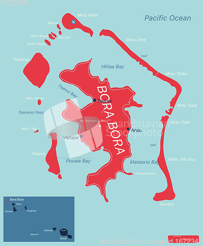 Image of Bora Bora islands detailed editable map