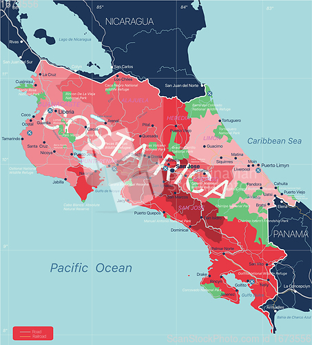 Image of Costa Rica country detailed editable map