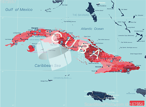 Image of Cuba country detailed editable map