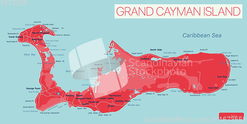 Image of Grand Cayman island detailed editable map