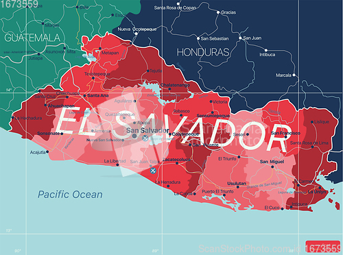 Image of El Salvador country detailed editable map