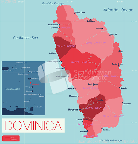 Image of Dominica country detailed editable map