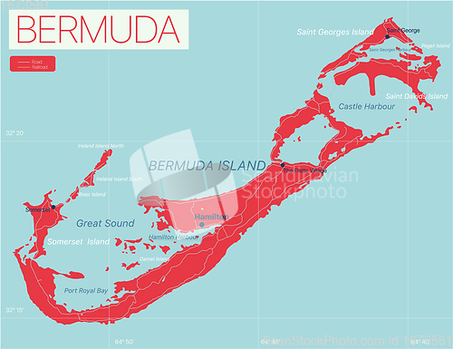 Image of Bermuda detailed editable map