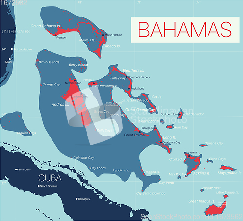 Image of Bahamas detailed editable map