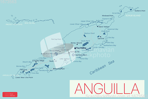 Image of Anguilla detailed editable map