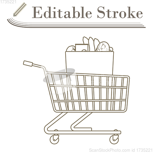 Image of Shopping Cart With Bag Of Food Icon