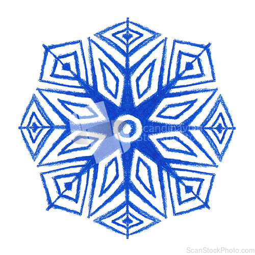 Image of Hand drawn snow flake, hand made art with crayon. Abstract geometric snowflake