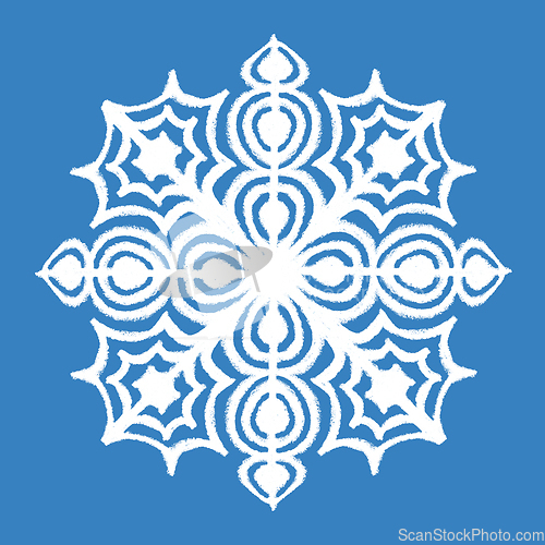 Image of Hand drawn snow flake, hand made art with crayon. Abstract geometric snowflake