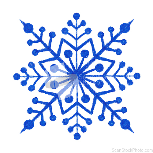 Image of Hand drawn snow flake, hand made art with crayon. Abstract geometric snowflake