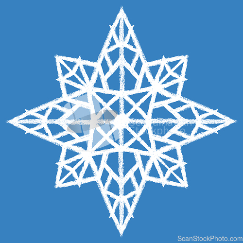 Image of Hand drawn snow flake, hand made art with crayon. Abstract geometric snowflake