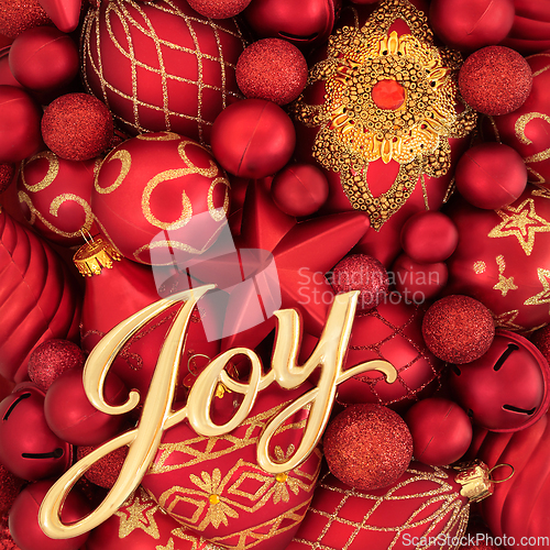 Image of Christmas Joy Sign and Red Gold Bauble Decorations 