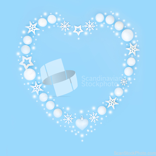 Image of Christmas Heart Shape Wreath with Snowflakes and Baubles